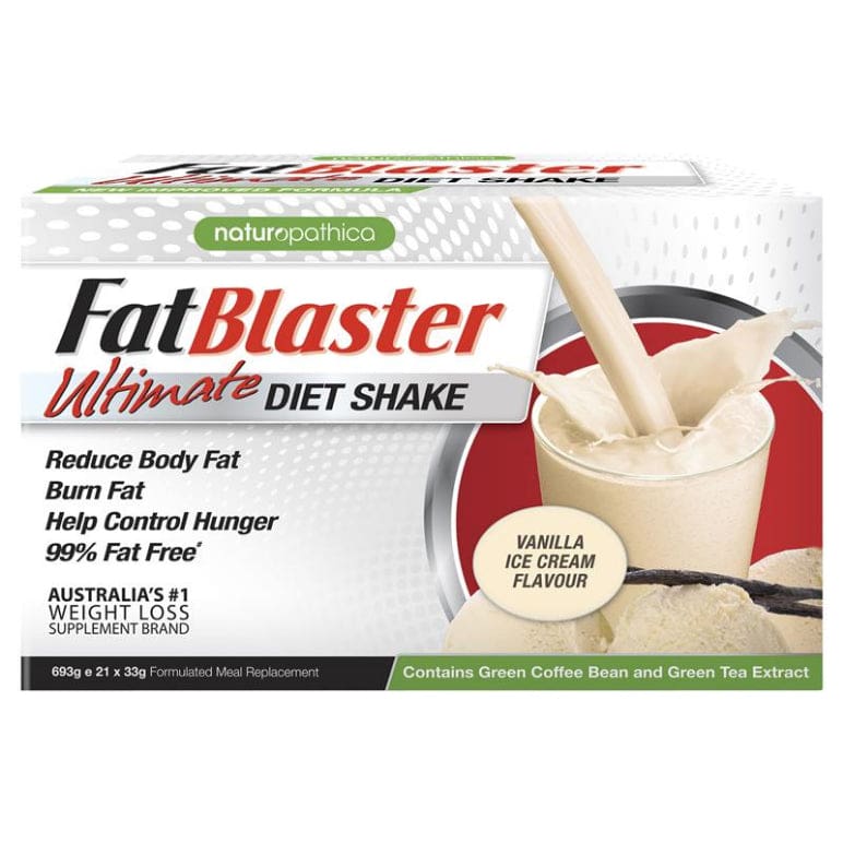 Naturopathica Fatblaster Ultimate Vanilla Shake 21 x 33g Sachets front image on Livehealthy HK imported from Australia