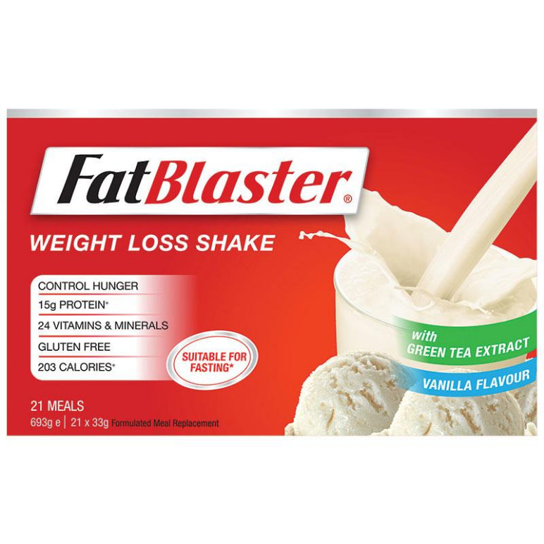 Naturopathica Fatblaster Weight Loss Shake Vanilla 21 x 33g Sachets front image on Livehealthy HK imported from Australia