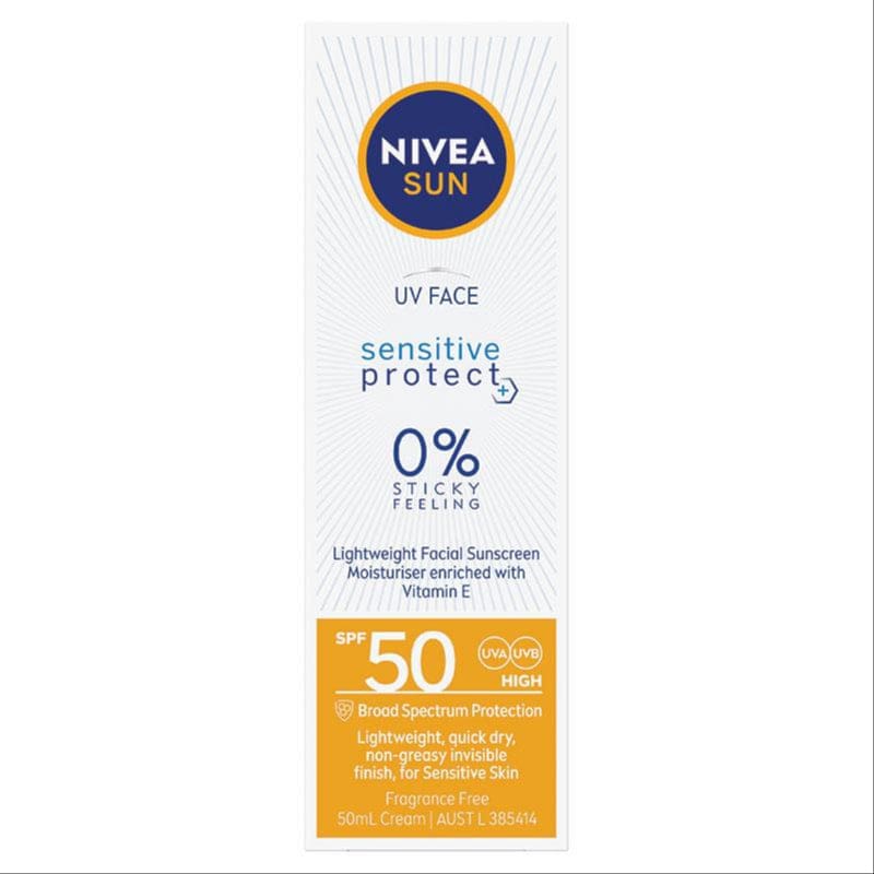 Nivea Sun SPF 50 UV Face Sensitive 50ml front image on Livehealthy HK imported from Australia