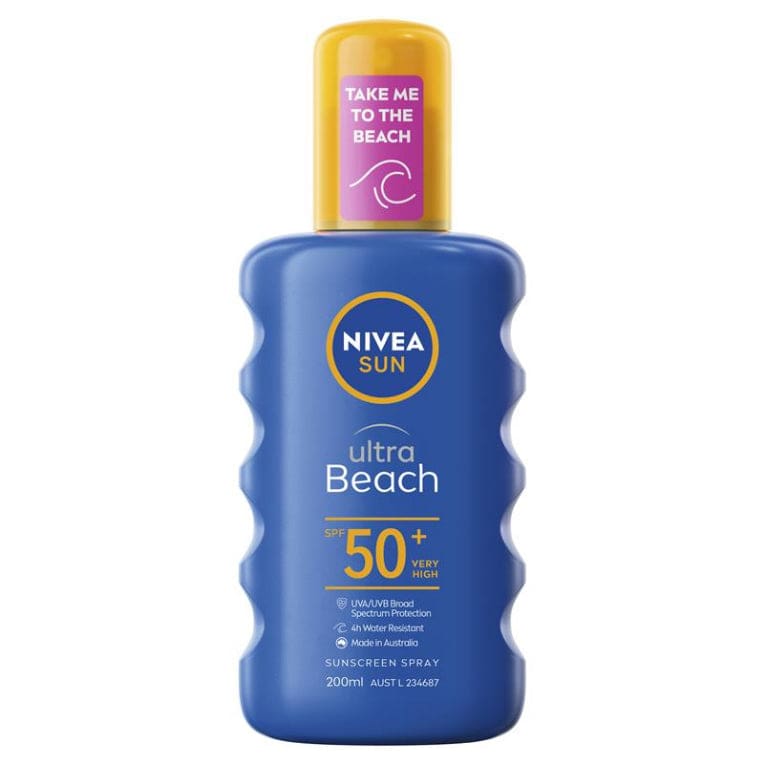 NIVEA Sun Ultra Beach SPF50+ Sunscreen Spray 200ml front image on Livehealthy HK imported from Australia