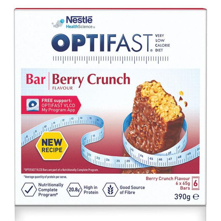 Optifast VLCD Bars Berry Crunch 6 X 65g NEW front image on Livehealthy HK imported from Australia