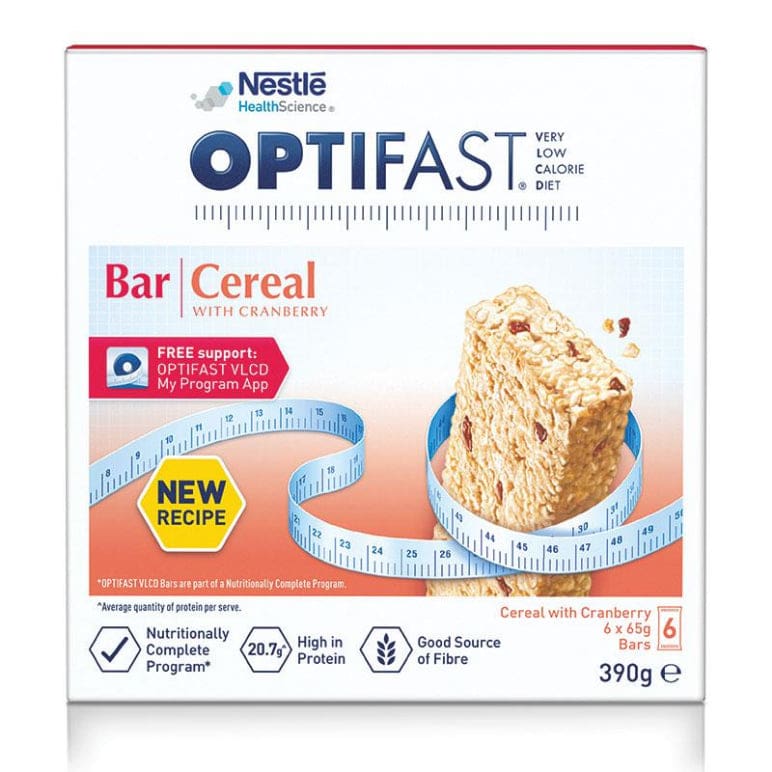 Optifast VLCD Bars Cereal 6 X 65g NEW front image on Livehealthy HK imported from Australia