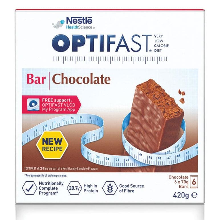 Optifast VLCD Bars Chocolate 6 X 70g NEW front image on Livehealthy HK imported from Australia