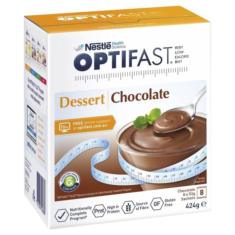 Optifast VLCD Chocolate Dessert 8 x 53g front image on Livehealthy HK imported from Australia