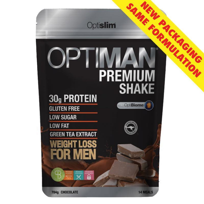 Optislim Optiman Premium Shake Chocolate 784g front image on Livehealthy HK imported from Australia