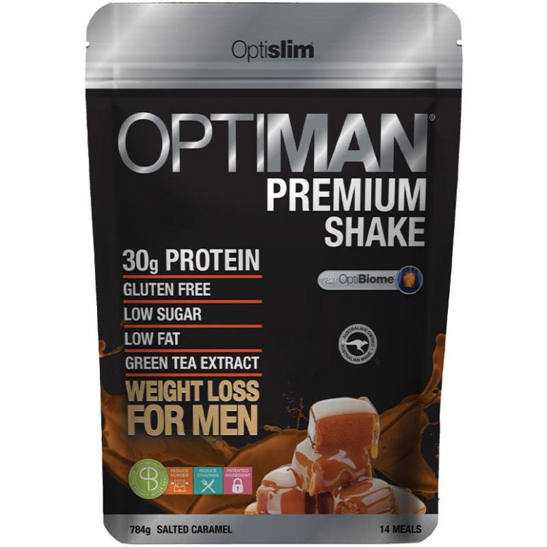 Optislim Optiman Premium Shake Salted Caramel 784g front image on Livehealthy HK imported from Australia