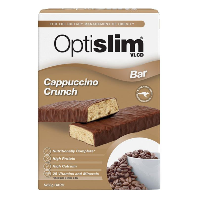 Optislim VLCD Bar Cappuccino Crunch 5 Pack front image on Livehealthy HK imported from Australia