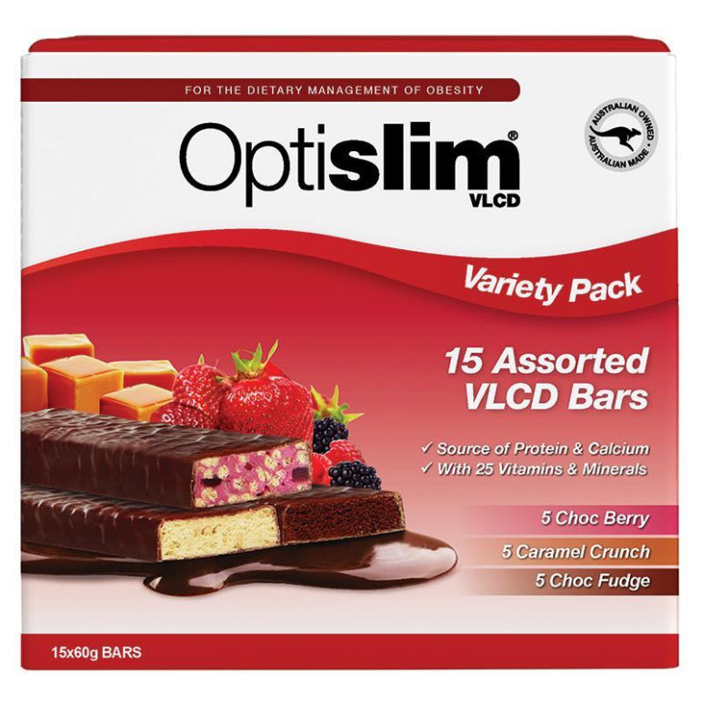 Optislim VLCD Bars Variety 60g 15 Pack front image on Livehealthy HK imported from Australia