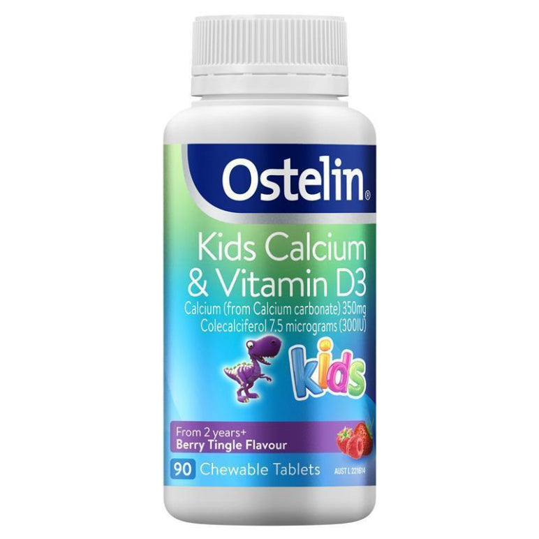 Ostelin Kids Calcium & Vitamin D Chewable - D3 for Childrens Bone Health & Immunity - 90 Tablets front image on Livehealthy HK imported from Australia