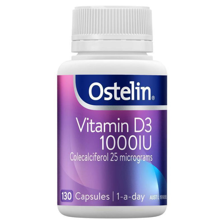 Ostelin Vitamin D 1000IU - D3 for Bone Health + Immune Support - 130 Capsules front image on Livehealthy HK imported from Australia
