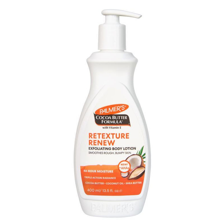 Palmer's Cocoa Butter Retexture & Renew Exfoliating Body Lotion 400ml front image on Livehealthy HK imported from Australia