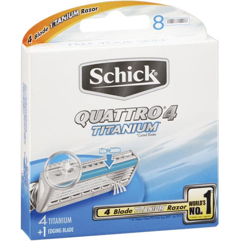 Schick Quattro 4 Titanium Mens Refill Razor Blades 8pk front image on Livehealthy HK imported from Australia