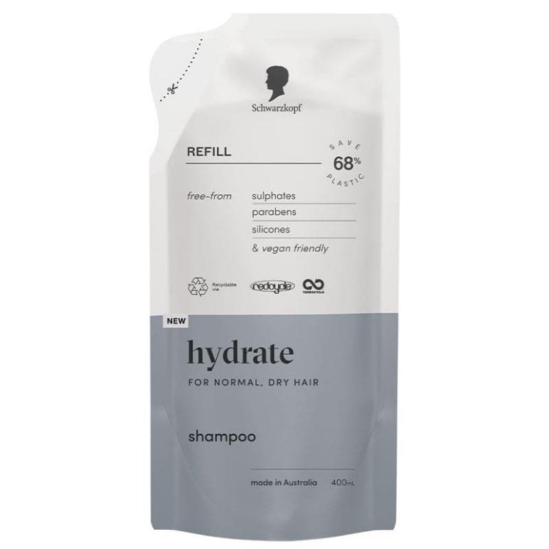 Schwarzkopf Sustainable Hydrate Shampoo Refill 400ml front image on Livehealthy HK imported from Australia