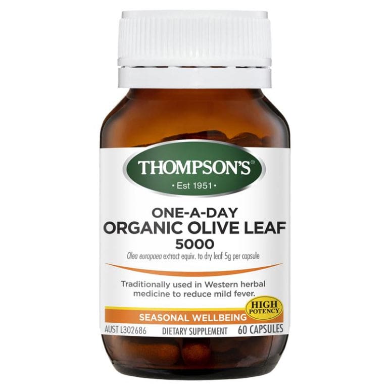 Thompson's One-A-Day Organic Olive Leaf 60 Capsules front image on Livehealthy HK imported from Australia