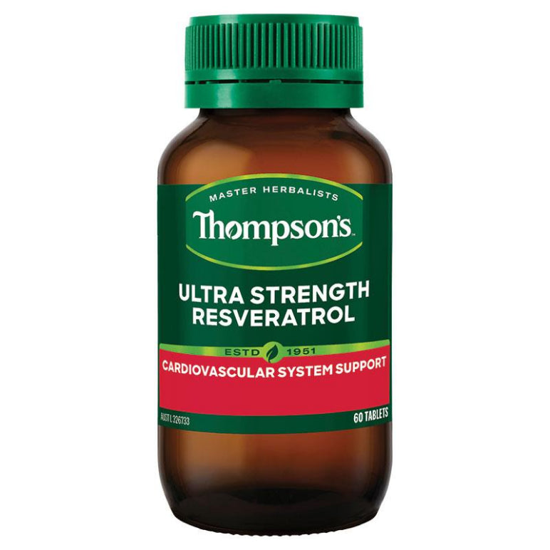 Thompsons Ultra Strength Resveratrol 60 Tablets NEW front image on Livehealthy HK imported from Australia