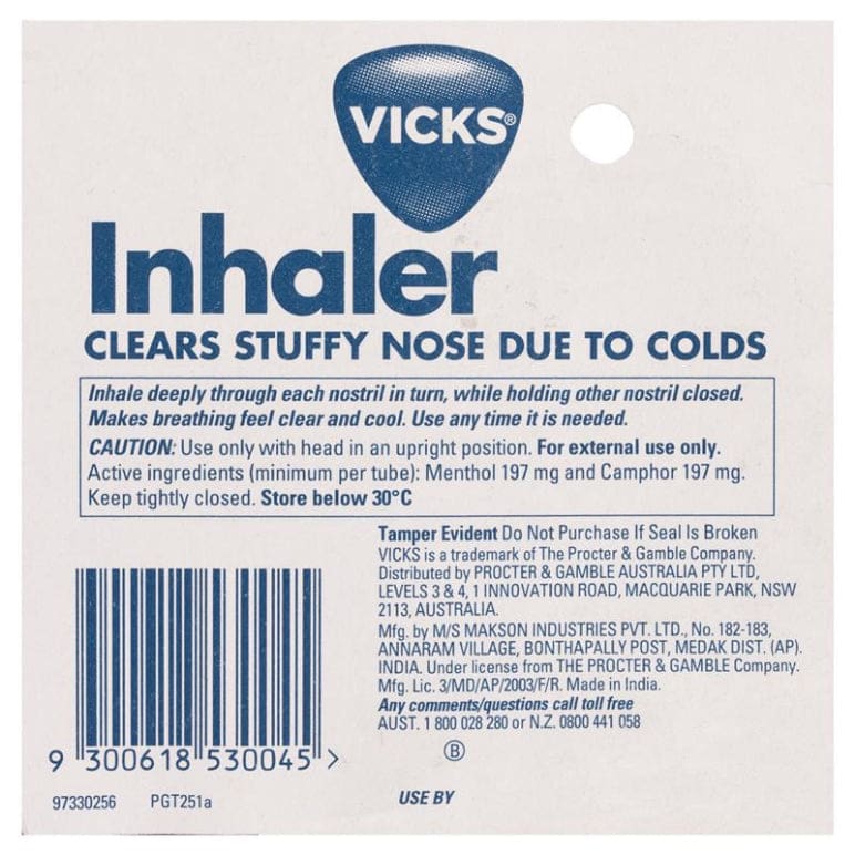 VICKS Nasal Decongestant Vicks Inhaler 2x 0.5ml, Ear, Nose & Throat Care