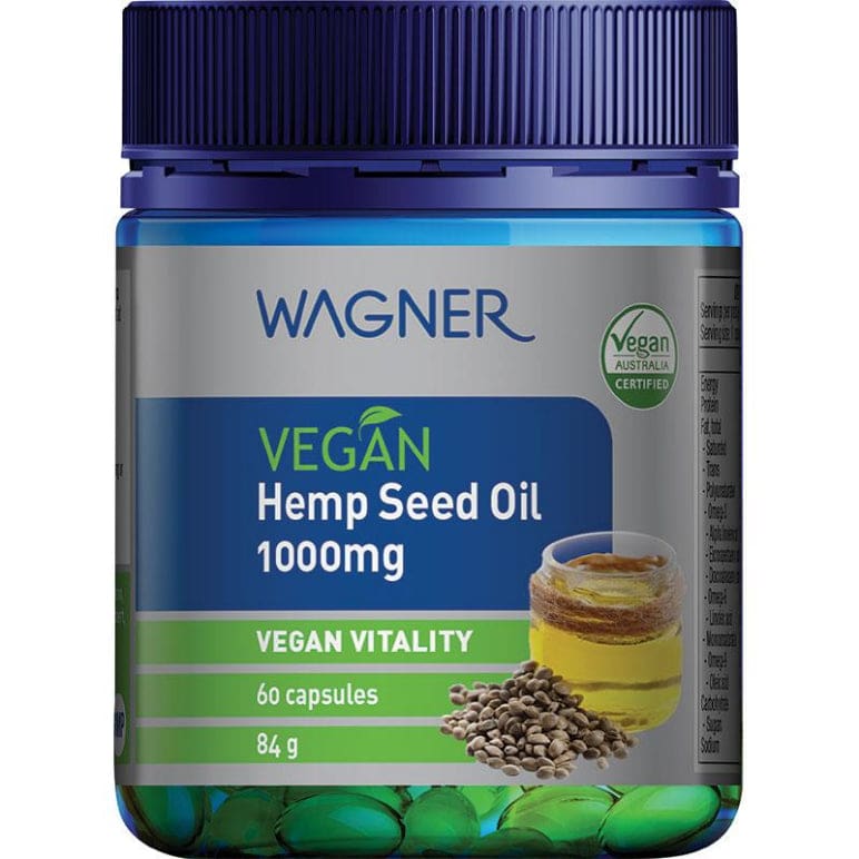 Wagner Vegan Hemp Seed Oil 1000mg 60 Capsules front image on Livehealthy HK imported from Australia