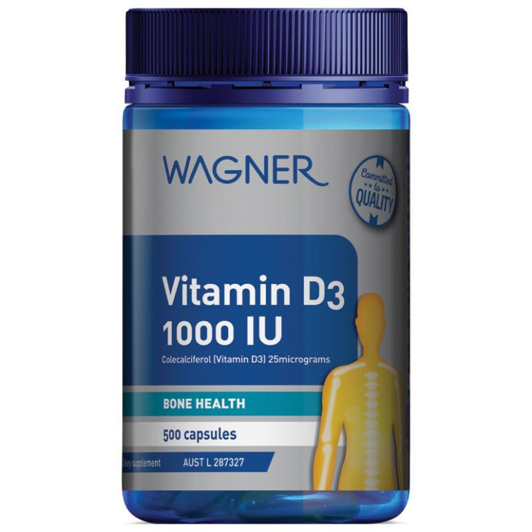 Wagner Vitamin D3 1000IU 500 Capsules front image on Livehealthy HK imported from Australia
