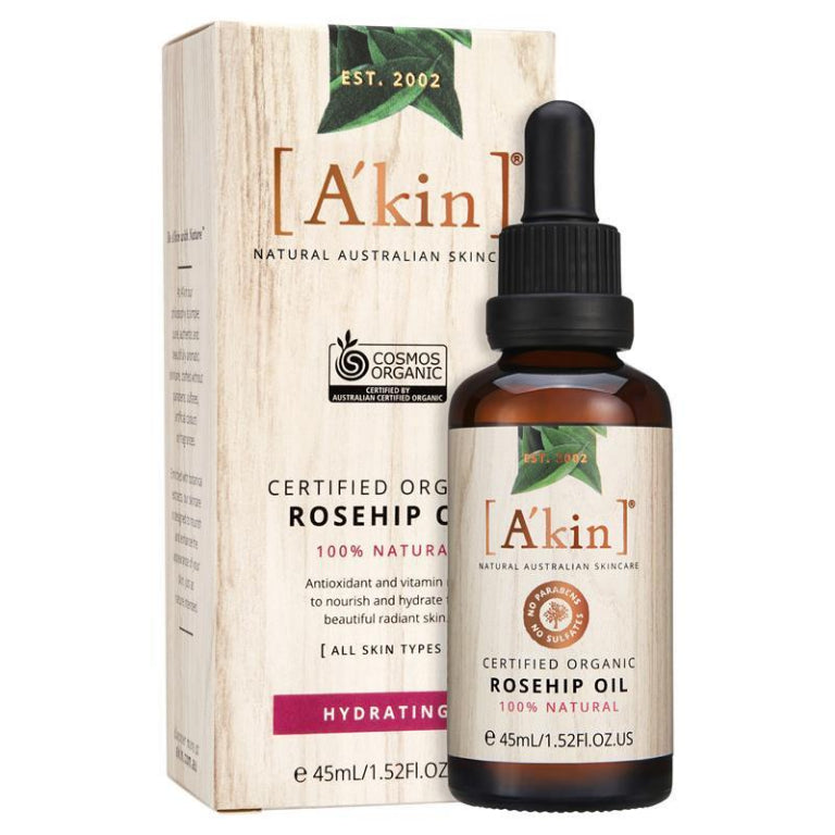 A'kin Certified Organic Rosehip Oil 45ml front image on Livehealthy HK imported from Australia