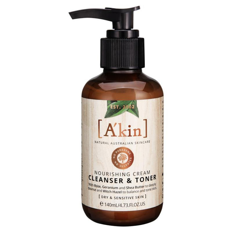 A'kin Nourishing Cream Cleanser & Toner 140ml front image on Livehealthy HK imported from Australia