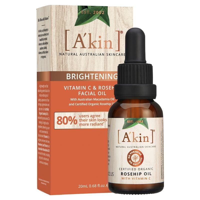 A'kin Rosehip Oil with Vitamin C 20ml front image on Livehealthy HK imported from Australia