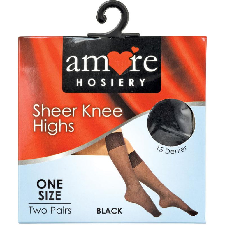Amore Hosiery Knee High Black 15 Denier One Size 2 Pack front image on Livehealthy HK imported from Australia
