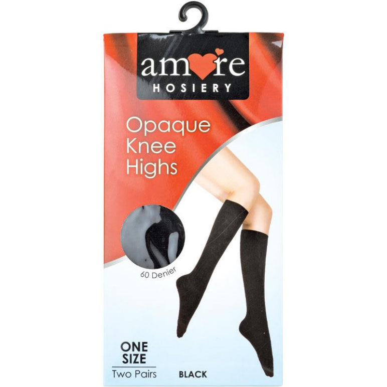 Amore Hosiery Knee High Black 60 Denier One Size 2 Pack front image on Livehealthy HK imported from Australia