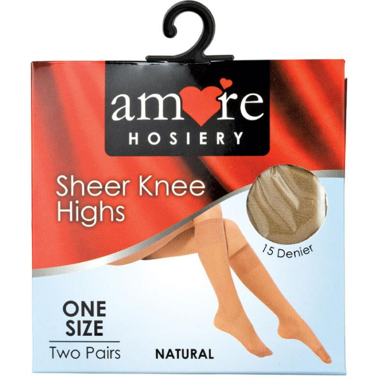 Amore Hosiery Knee High Natural 15 Denier One Size 2 Pack front image on Livehealthy HK imported from Australia