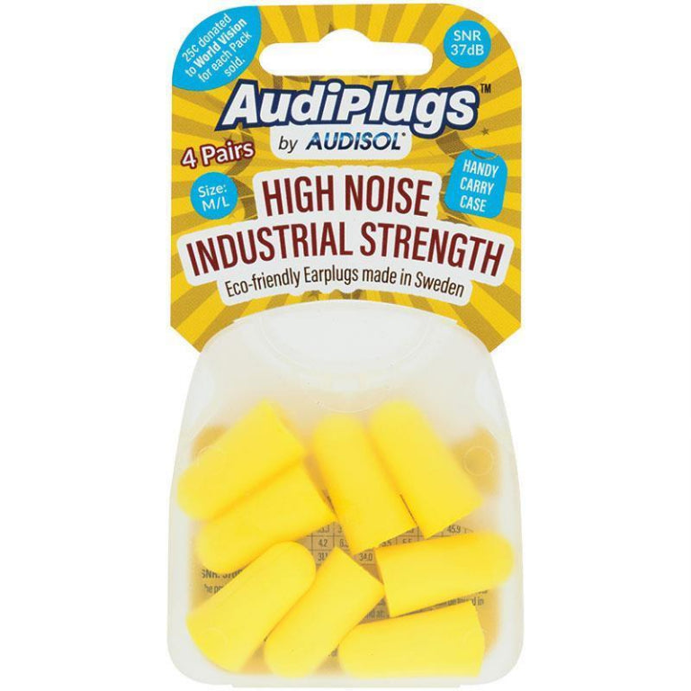 Audiplugs High Noise Industrial Strength Ear Plugs 4 Pairs front image on Livehealthy HK imported from Australia