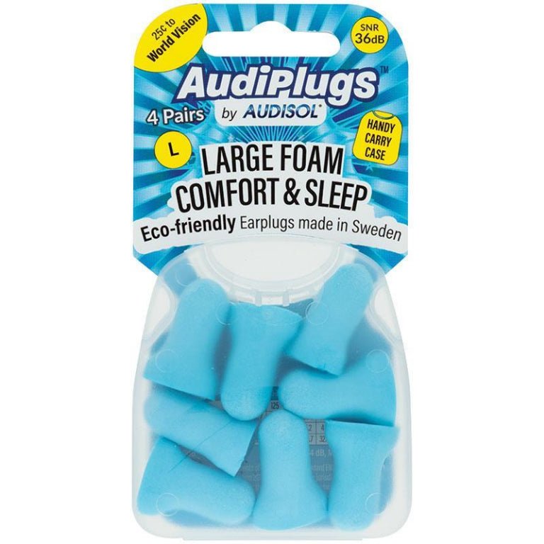 Audiplugs Large Foam Comfort & Sleep 4 Pairs front image on Livehealthy HK imported from Australia