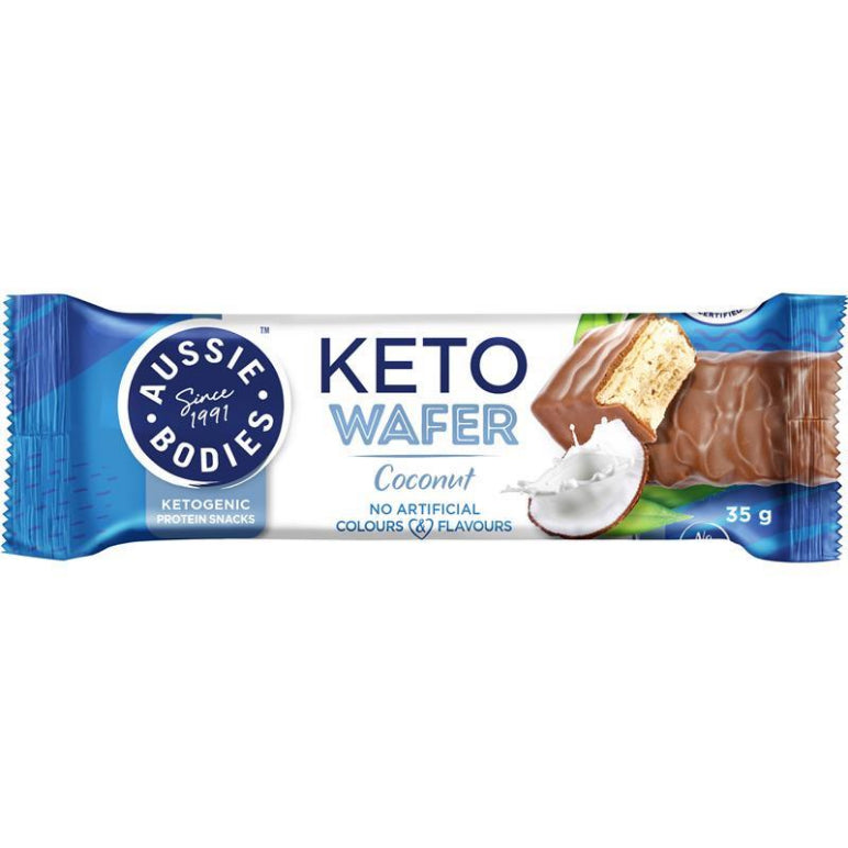 Aussie Bodies Keto Wafer Bar Coconut 35g front image on Livehealthy HK imported from Australia