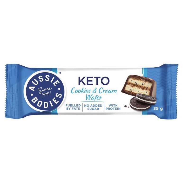 Aussie Bodies Keto Wafer Cookie & Cream 35g front image on Livehealthy HK imported from Australia