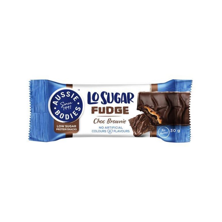 Aussie Bodies Lo Sugar Fudge Protein Bar Chocolate 30g front image on Livehealthy HK imported from Australia