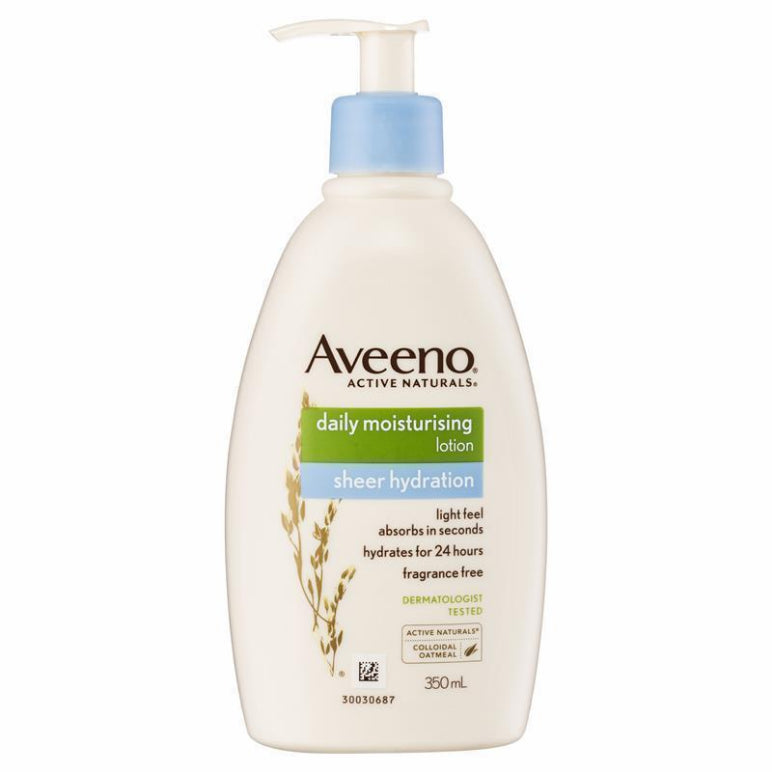 Aveeno Active Naturals Daily Moisturising Fragrance Free Sheer Hydration Lotion 350mL front image on Livehealthy HK imported from Australia