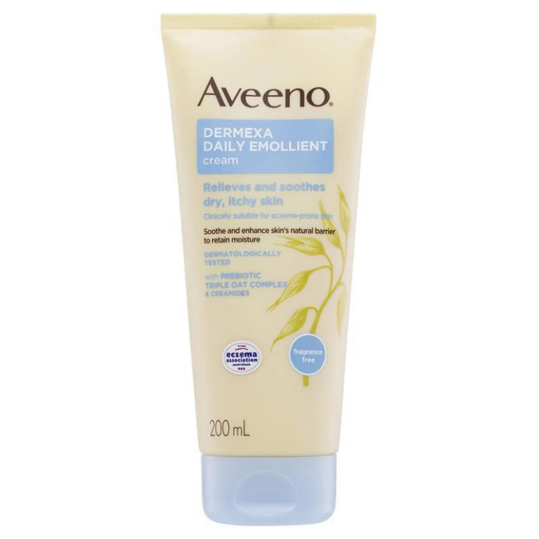 Aveeno Dermexa Daily Emollient Fragrance Free Cream 200mL front image on Livehealthy HK imported from Australia