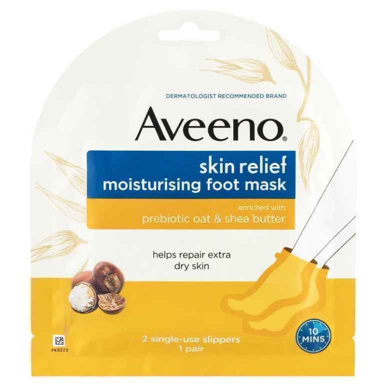 Aveeno Skin Relief Fragrance Free Moisturising Foot Mask 1 Pair front image on Livehealthy HK imported from Australia