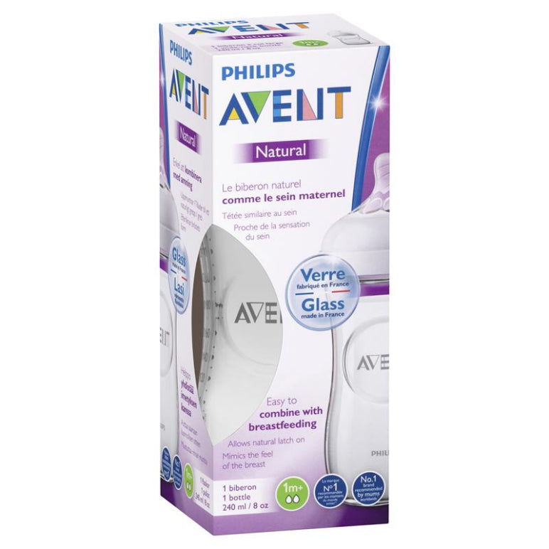 Avent Natural 240ml Glass Feeding Bottle front image on Livehealthy HK imported from Australia