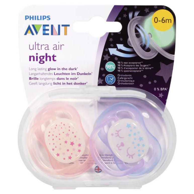 Avent Ultra Air Night Soother 0-6 Months 2 Pack front image on Livehealthy HK imported from Australia