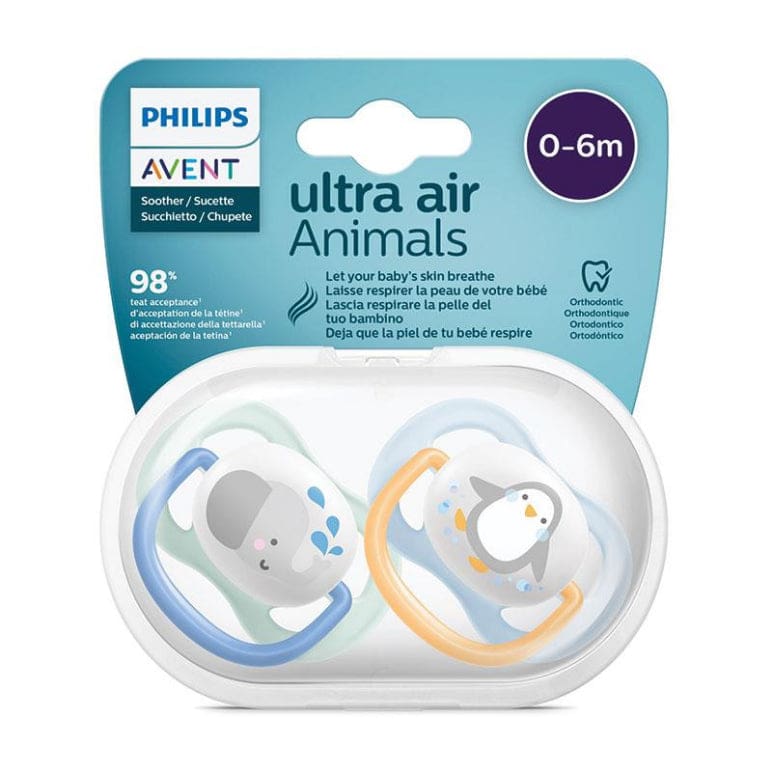 Avent Ultra Air Soother 0-6 Months Animals 2 Pack front image on Livehealthy HK imported from Australia