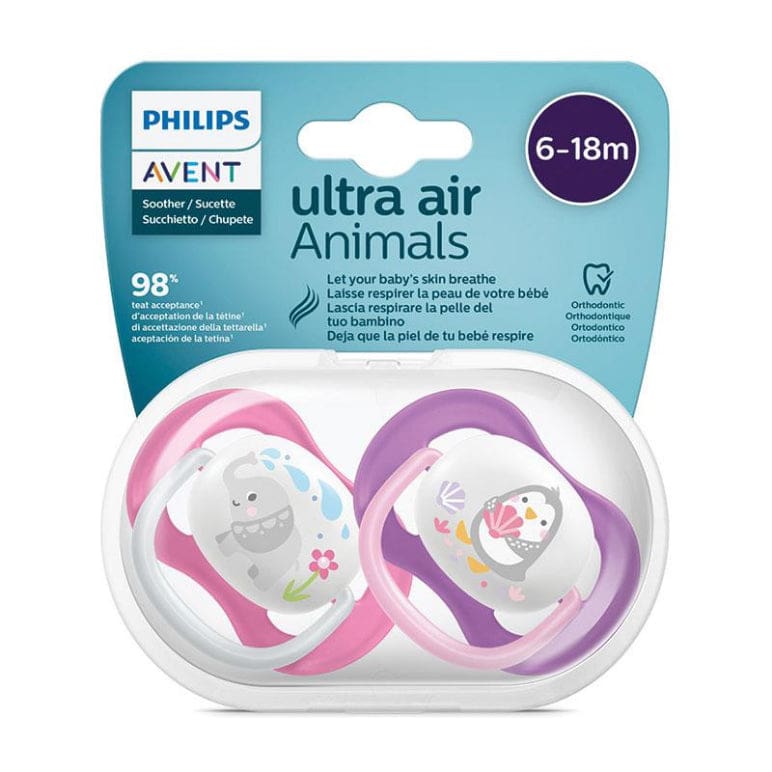 Avent Ultra Air Soother 6-18 Months Animals 2 Pack front image on Livehealthy HK imported from Australia