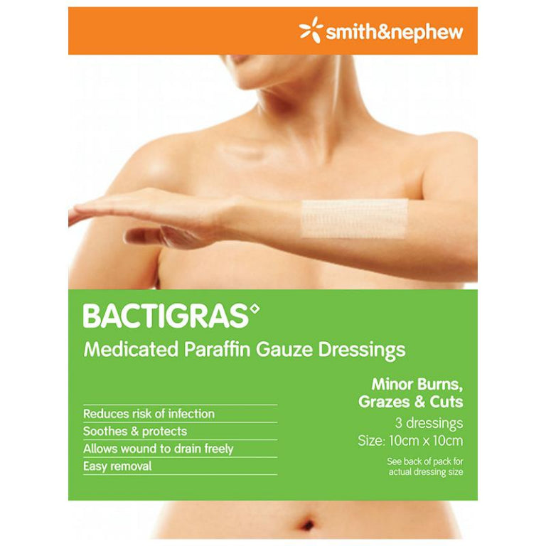Bactigras 10x10cm 3 Pack front image on Livehealthy HK imported from Australia