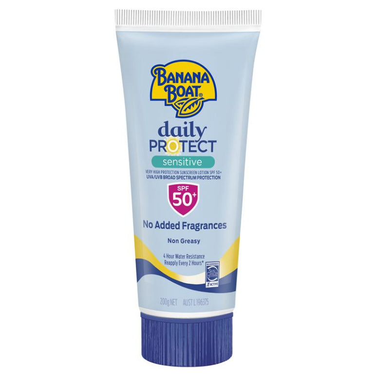 Banana Boat SPF 50+ Sensitive 200g front image on Livehealthy HK imported from Australia
