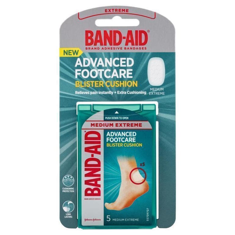 Band-Aid Advanced Footcare Blister Cushions Medium 5 Pack front image on Livehealthy HK imported from Australia