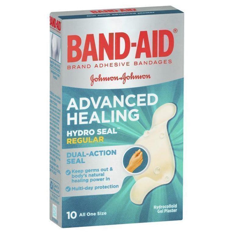 Band-Aid Advanced Healing Hydro Seal Gel Plasters Regular 10 Pack front image on Livehealthy HK imported from Australia