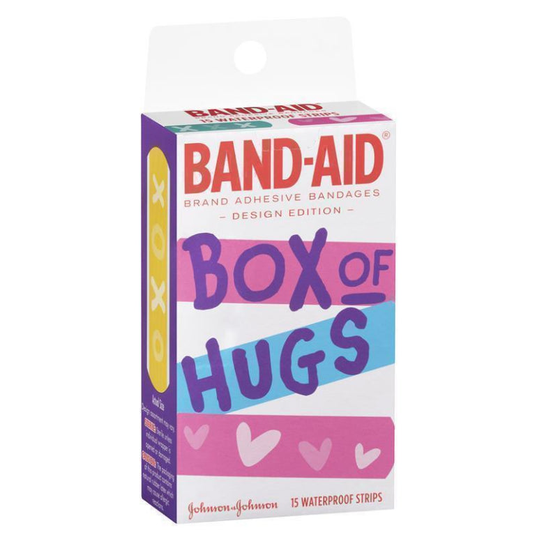 Band-Aid Character Strips Box of Hugs 15 Pack front image on Livehealthy HK imported from Australia