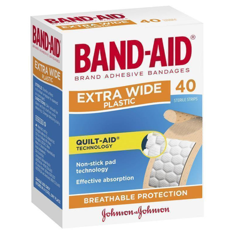 Band-Aid Extra Wide Plastic Strips 40 Pack front image on Livehealthy HK imported from Australia