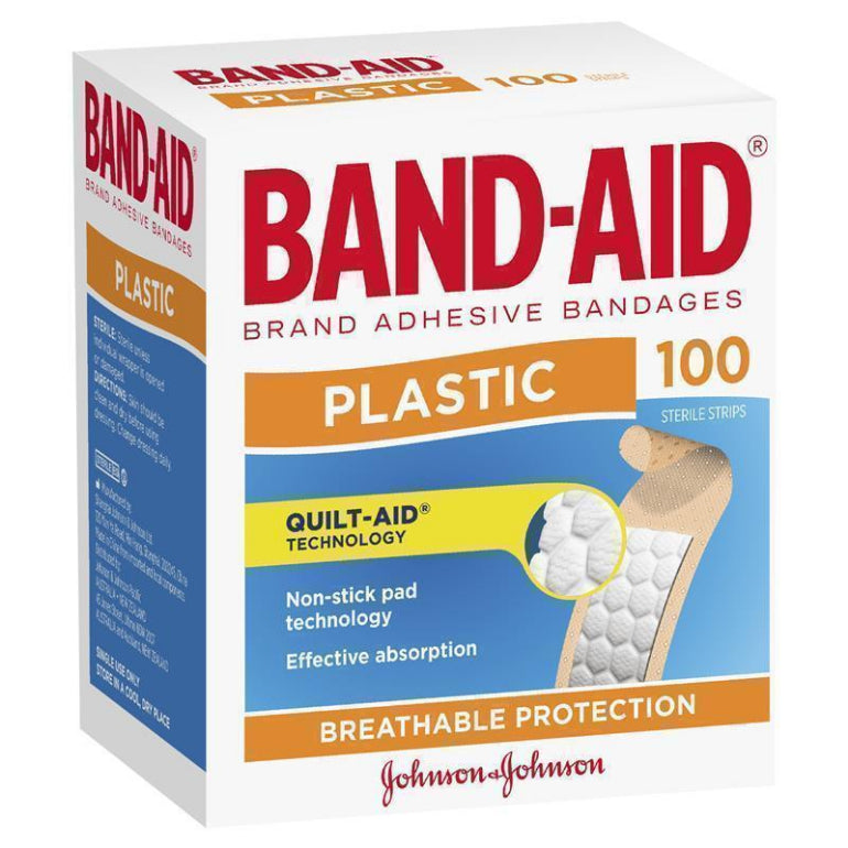 Band-Aid Plastic Strips 100 Pack front image on Livehealthy HK imported from Australia