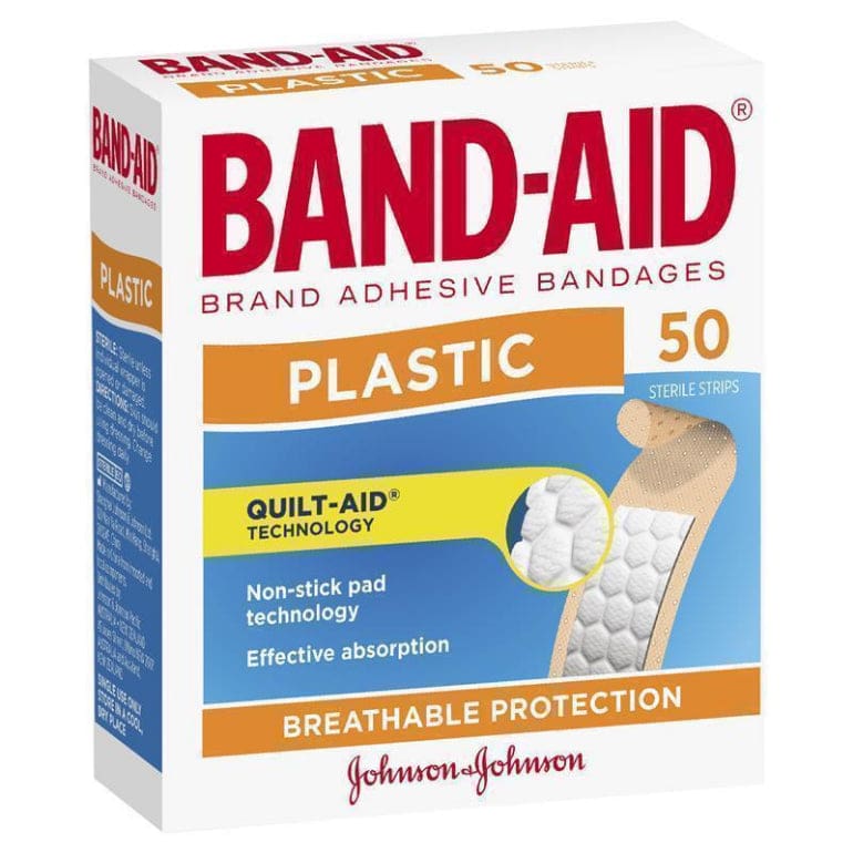 Band-Aid Plastic Strips 50 Pack front image on Livehealthy HK imported from Australia