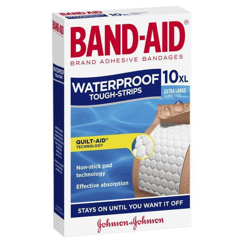 Band-Aid Waterproof Tough Strips Extra Large 10 Pack front image on Livehealthy HK imported from Australia