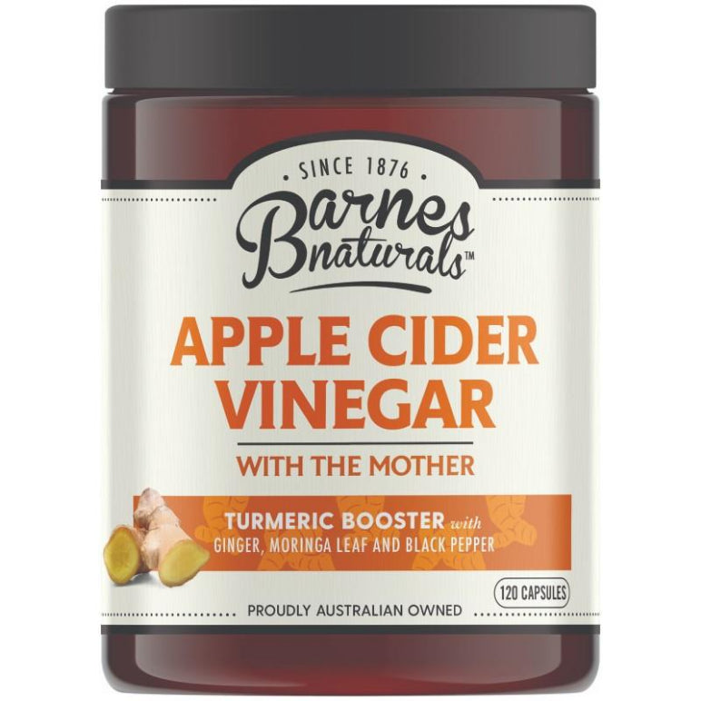 Barnes Naturals Apple Cider Vinegar with The Mother Turmeric Boost 120 Capsules front image on Livehealthy HK imported from Australia